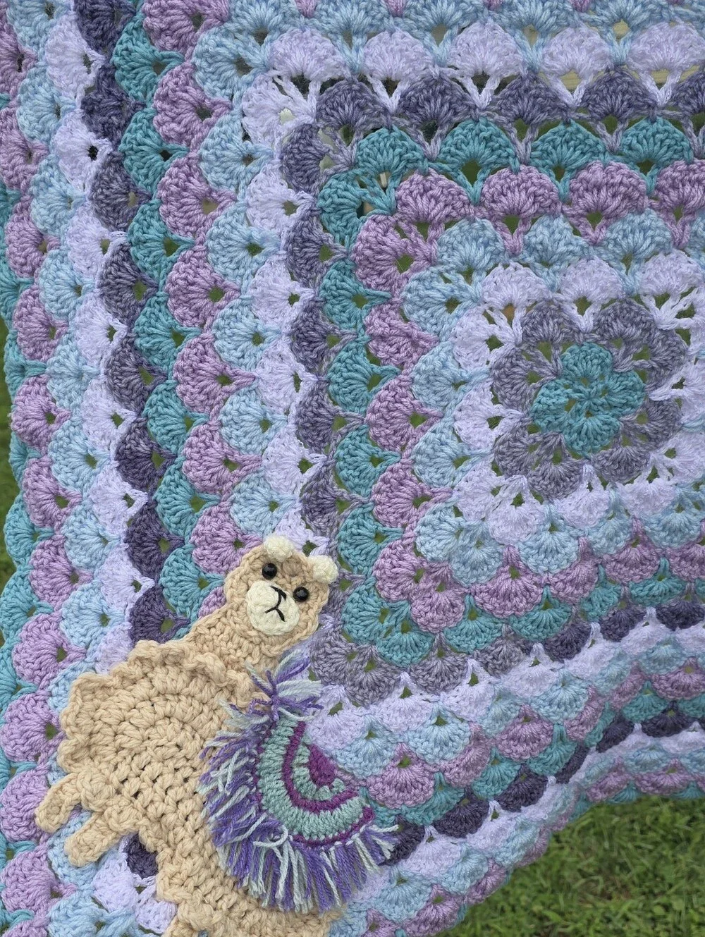 Handmade Crochet Llama Applique Baby Blanket Stroller Car Carrier Lap Afghan